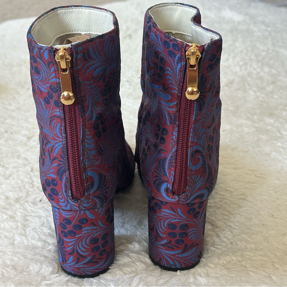 1901 Chunky Floral Brocade Patterned Ankle Boots - Red and Blue 7.5 - Picture 2 of 10